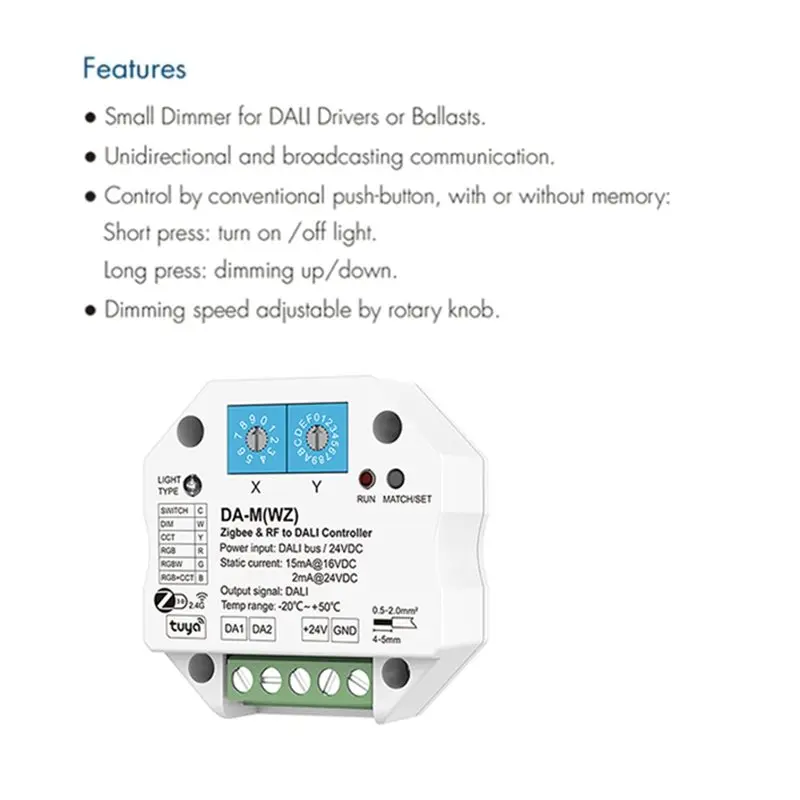 6 в 1 Zigbee&RF в DALI конвертер DA-M(WZ) с поддержкой Tuya APP Cloud  HUE  питанием от шины DALI или 24В для управления RGB+CCT RGBW-Y41A (art.: 3920dd1d858a5) - 3920dd1d858a5