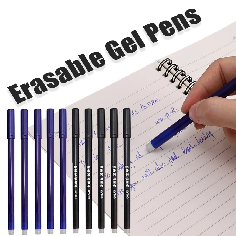 

9PCS Erasable Gel Pen Black/Blue Refill 0.5 MM Nib Ballpoint Writing Korean School Supplies Cute Stationary Office Accessories