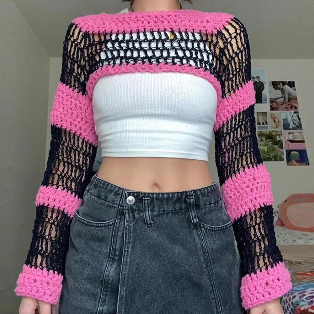 

Unique Knitted Blouse Lightweight Skin-Touch Knitted Top Fashion Cool Women Knitted Mesh Blouse