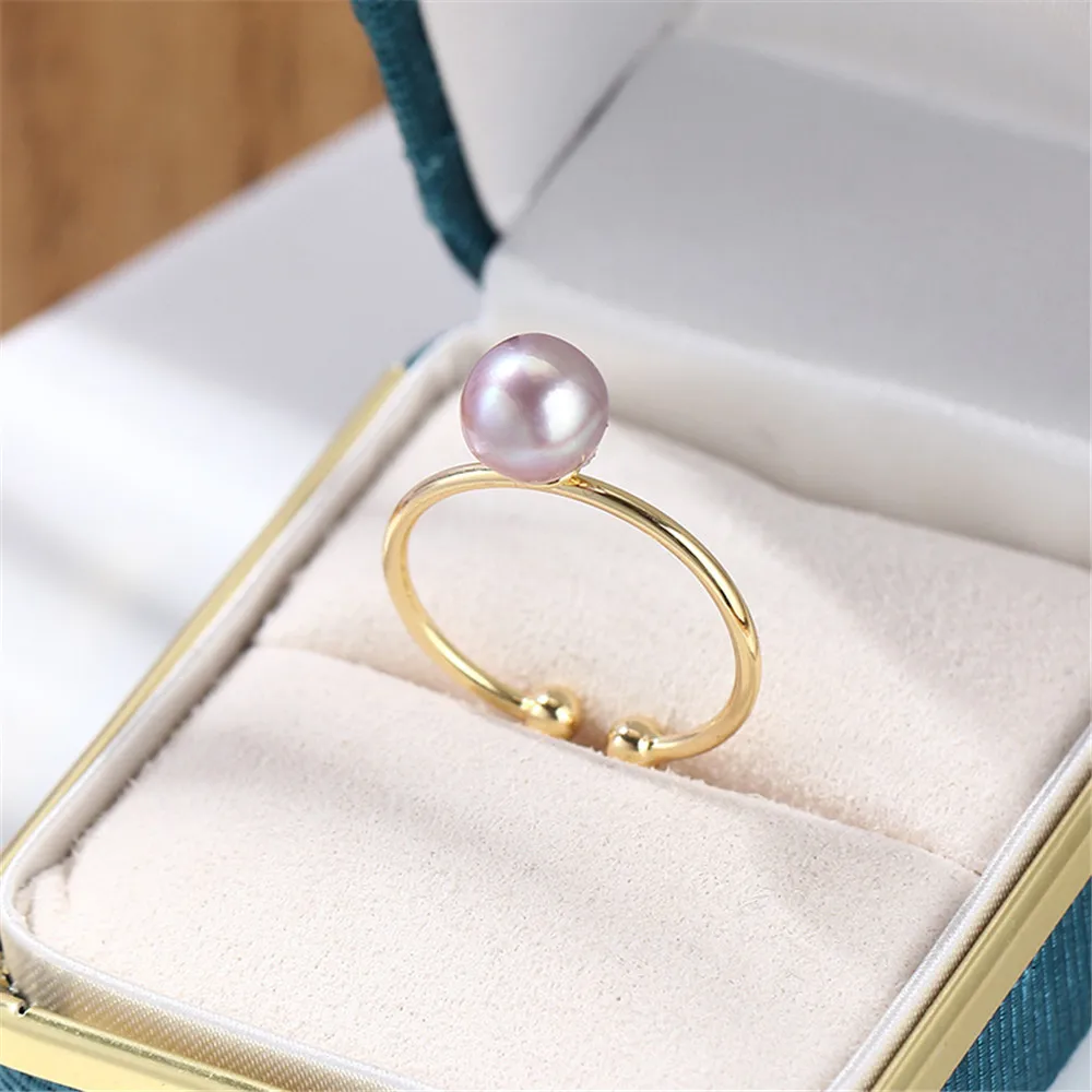 Domestic package 14K gold open pearl ring empty set simple niche design single pearl ring set female DIY accessories