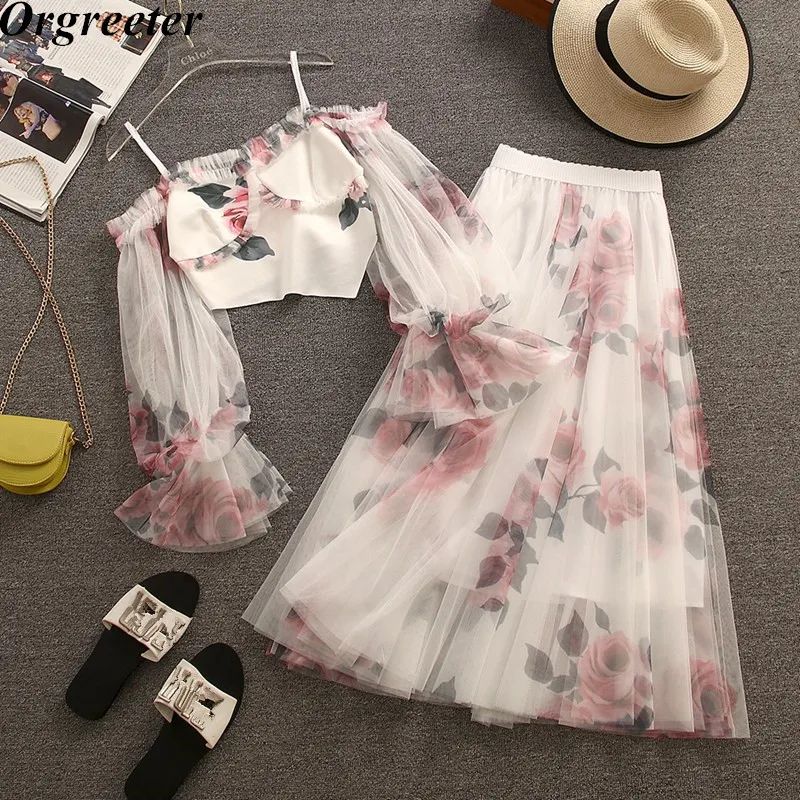 

Женский летний комплект из двух предметов, привлекательный сетчатый топ на бретелях-спагетти с длинным рукавом и эластичным поясом