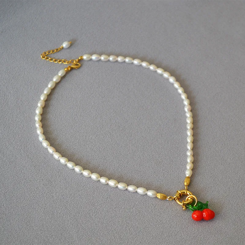 

Freshwater Pearl Chocker Sweet Cool Cherry Pendant Women Design Necklace