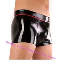 latex shorts rubber boxer briefs with front crotch zipper white trims panties underwear pants party club wear