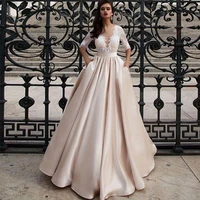 sexy a line deep v neck wedding dress elegant half sleeve lace appliques bridal gown illusion backless button robe de mari%c3%a9e