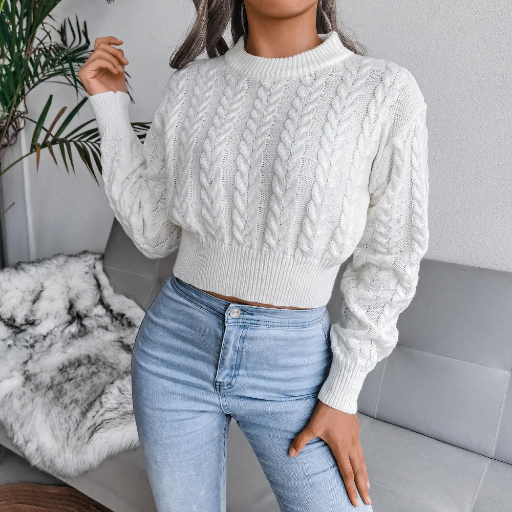 

2022 Summer Women's Fashion, Solid Color, Fried Dough Twist Waist Closing, Short Knitwear, Exposed Navel Sweater