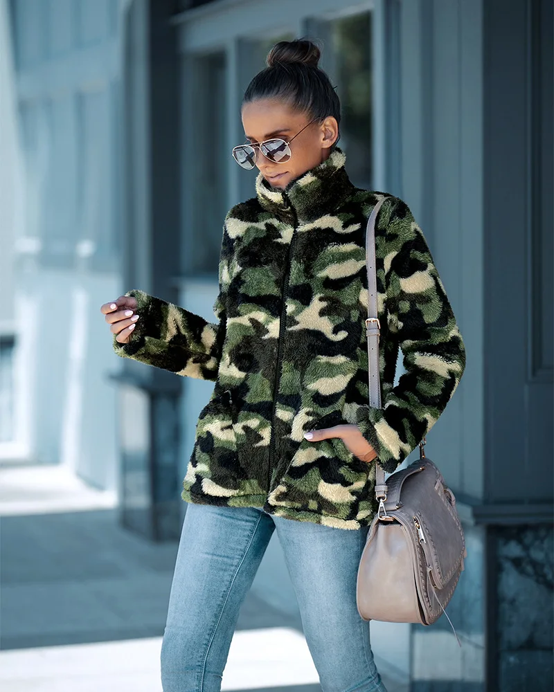 

Меховое камуфляжное пальто армейского зеленого цвета, зимняя теплая кашемировая Женская куртка
