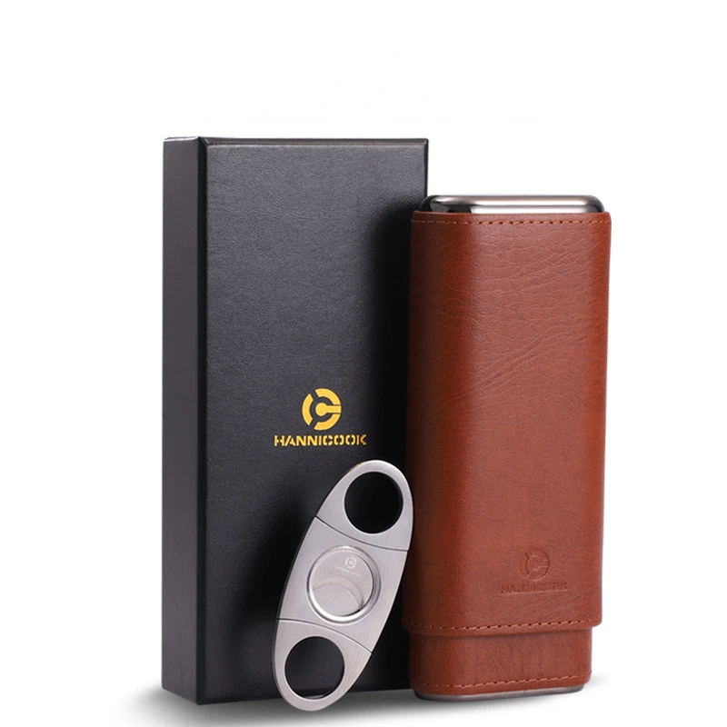 

HANNICOOK cigar box cigar scissors set portable leather cedar moisture box sharp cigar scissors