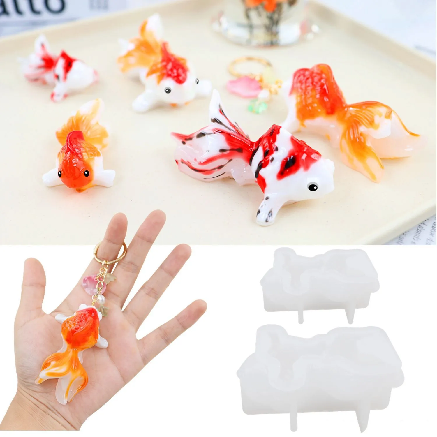 

Goldfish Tropical Fish Keychain Pendant Mirror Silicone Mould DIY Crystal Epoxy Resin Mold