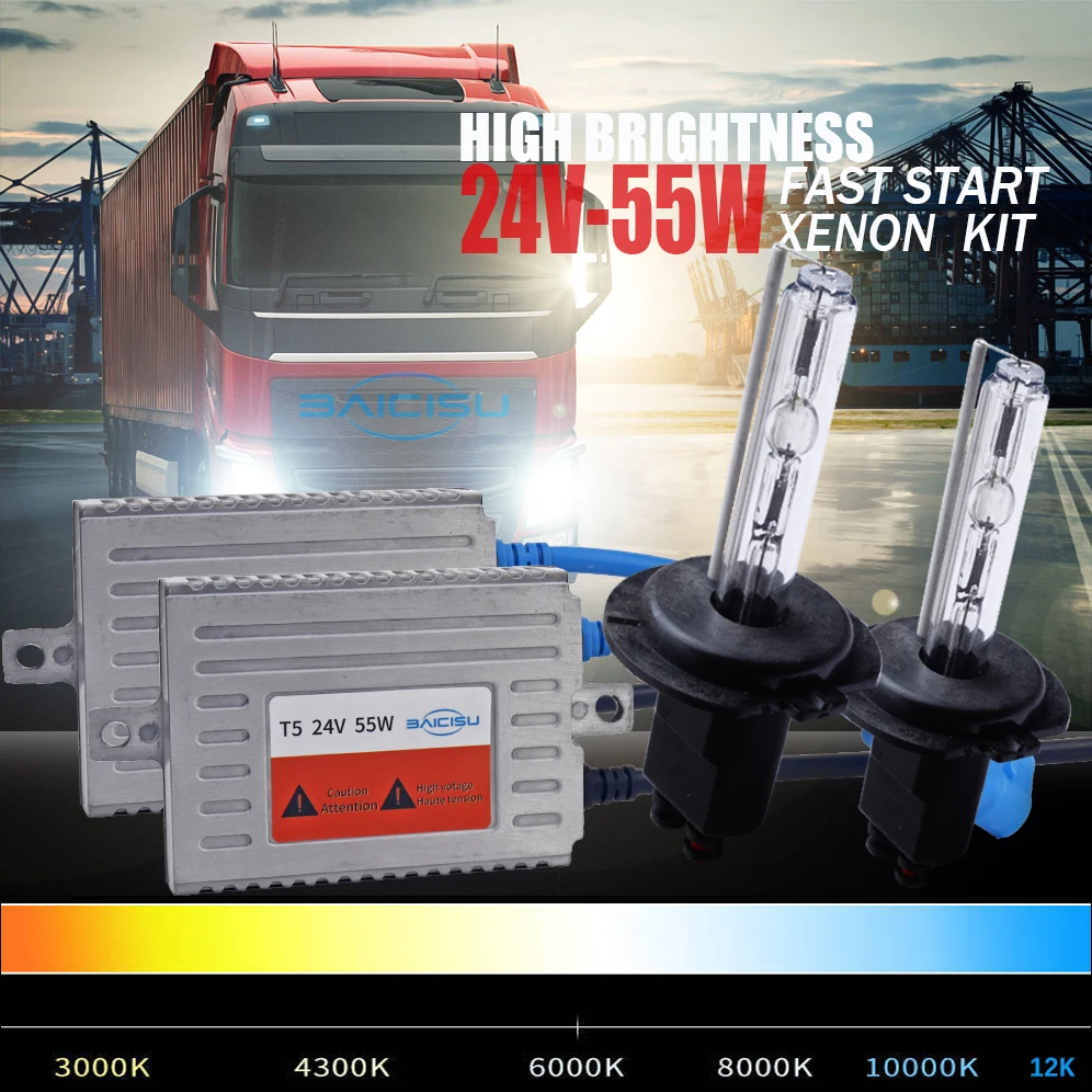 

24 В комплект скрытых ксеноновых фар для грузовиков 55 Вт H4 биксенон H7 H11 4300K 5000K 6000K H1 8000K Супер яркая лампа 24 В для фургона и лодки
