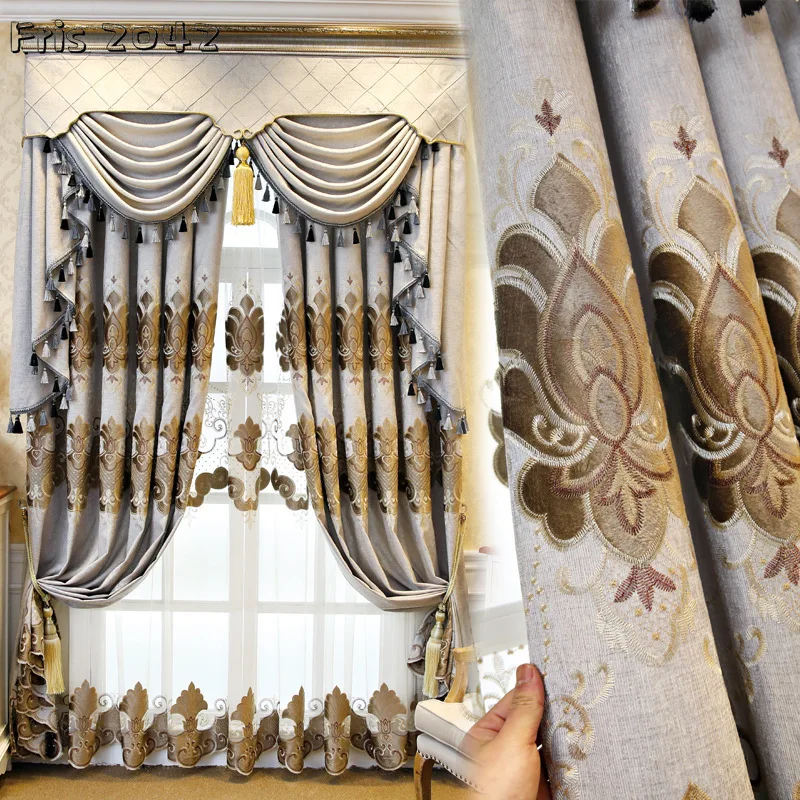 

New Curtain Curtains for Living Dining Room Bedroom High-end Luxury European Embroidery Shading Customized Products