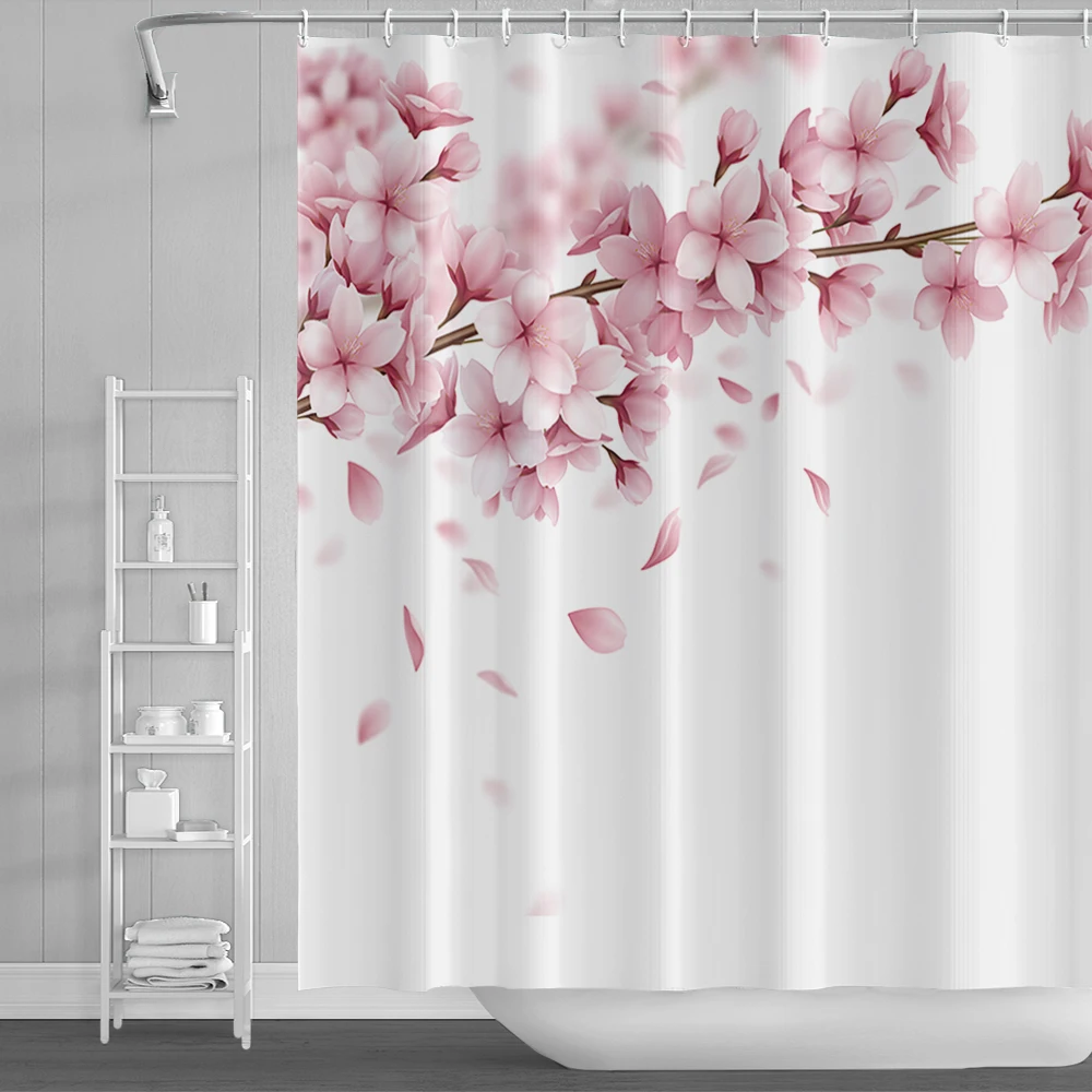 

Занавеска для душа в стиле бохо, водонепроницаемая Весенняя цветная Розовая Занавеска для ванной комнаты, с крючками, украшение для ванны