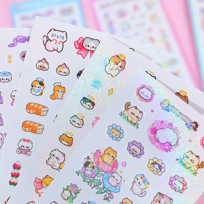 

2Sheets Cute Cat Laser Mini Stickers Art Phone Laptop Labels Aesthetic Photo Album Agenda Personalized Hand Account Scrapbooking