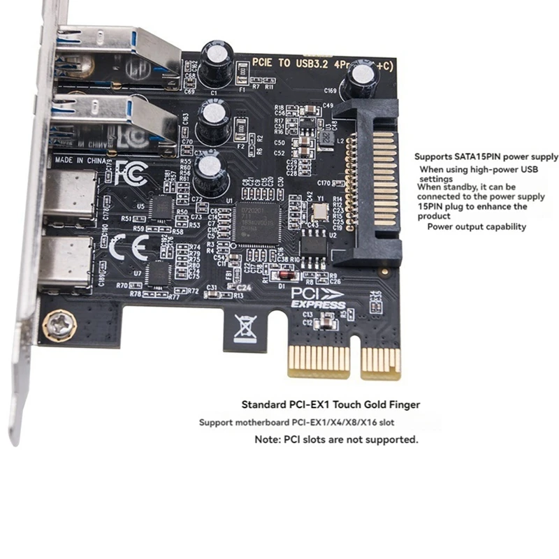 Тип C USB 3.2 Gen1 5 Гбит/с Адаптер карты PCIE Плата PCI Express 2 порта A + Xtype-C/USB3.2 Карта