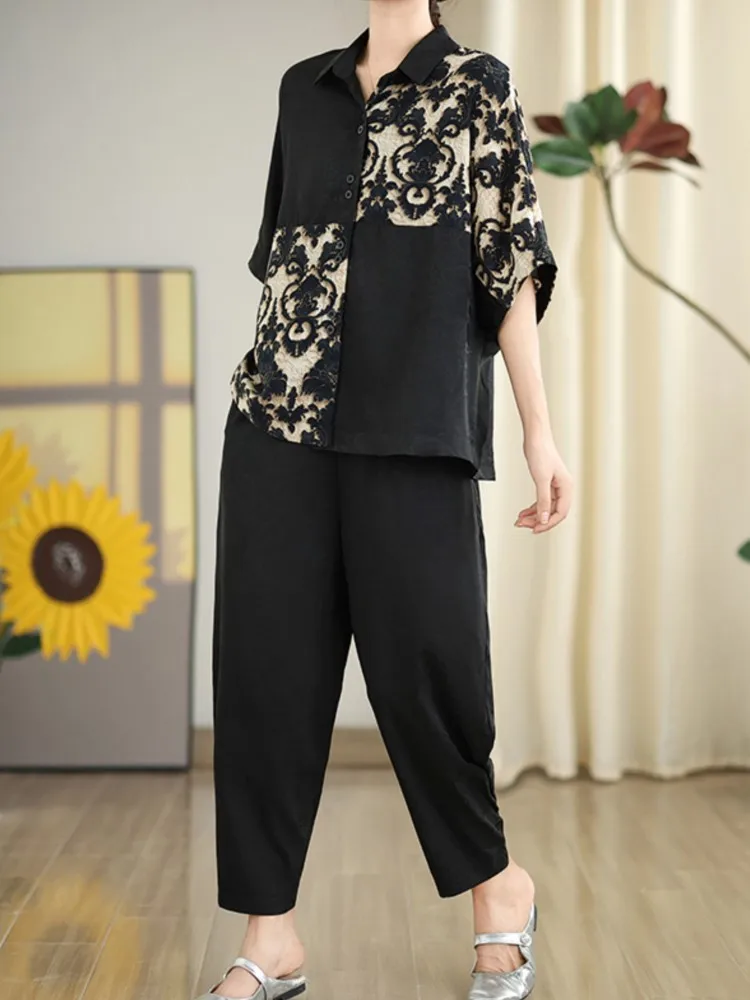 Комплект из 2 предметов для женщин блузка с коротким рукавом и цветочной вышивкой