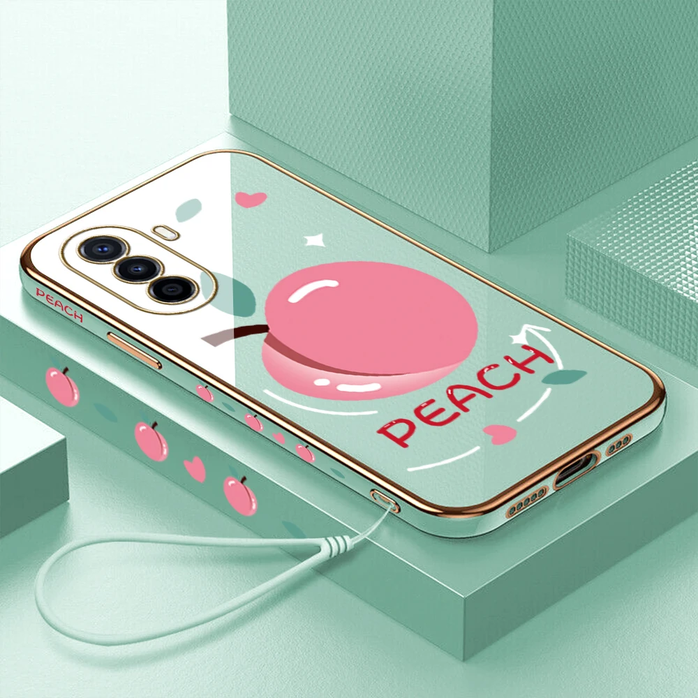 

Luxury Case for Huawei Nova Y70 9 SE 7 7I 8I 5T SE 3 3i 3E 4 4E Plating Silicone Square Soft Cute Cover Coque Capa with Lanyard