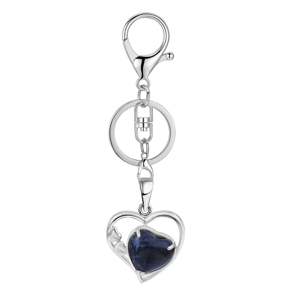 

Sodalite Heart Keychain for Women Forever Gemstone Pendant KeyRing Chain Jewelry Valentine's Day Christmas Anniversary