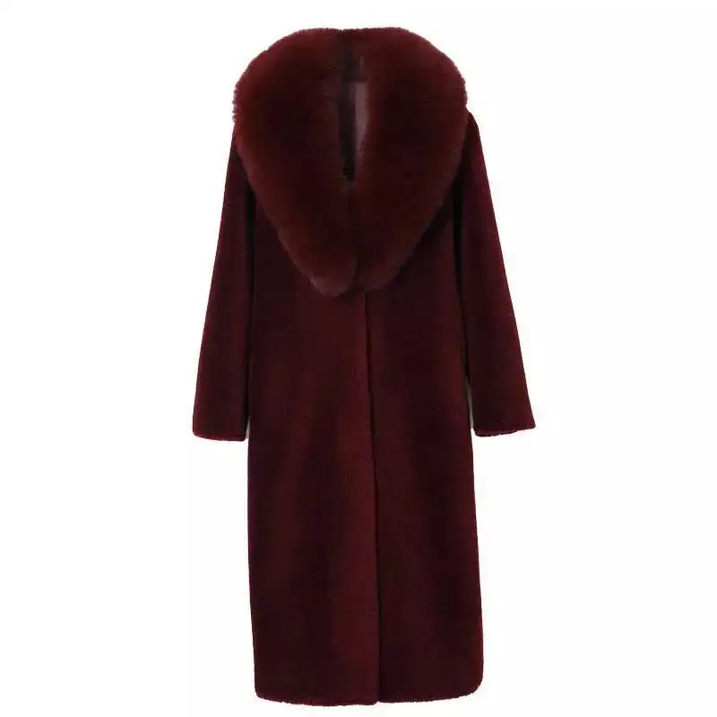 2022 Winter Women Faux Mink Fur Coat Big Fur Collar Thick Warm Outerwear Long Fake Fur Jacket Female Plush Coats Chaquetas Mujer