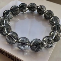 15 2mm genuine natural black rutilated quartz bracelet women men brazil clear round beads rare wealthy bangle aaaaaaa