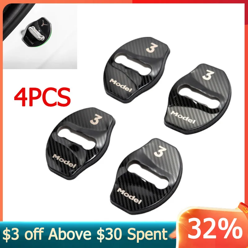

4Pcs Metal Car Door Lock Protect Buckle Covers Accessories For Tesla Model 3 Coil Roadster Model S Model Y Model X Decoration