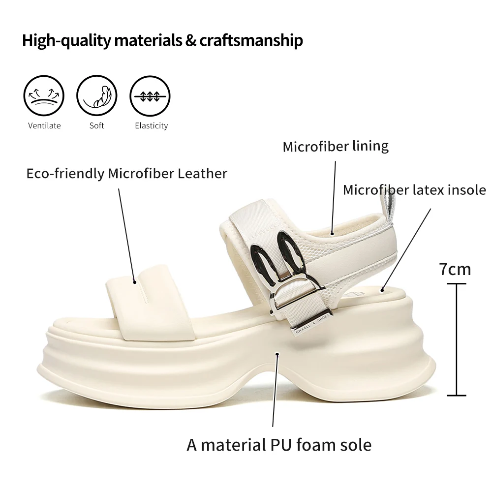 SOMILISS Platform Sandals Women Cute Rabbit Hook Loop Microfiber Leather Round Toe Ladies Summer Fashion Flat Casual Sandals
