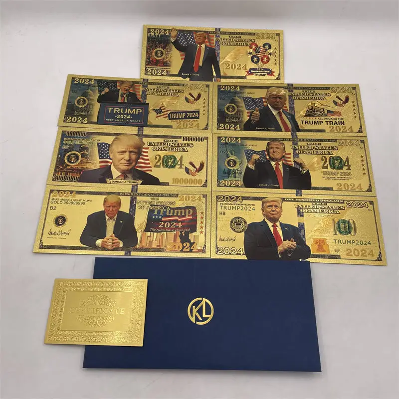 

7 pcs/lot 2024 America Trump Banknote Donald John Trump Banknote in 24K Gold Plated For Collection Drop Shipping