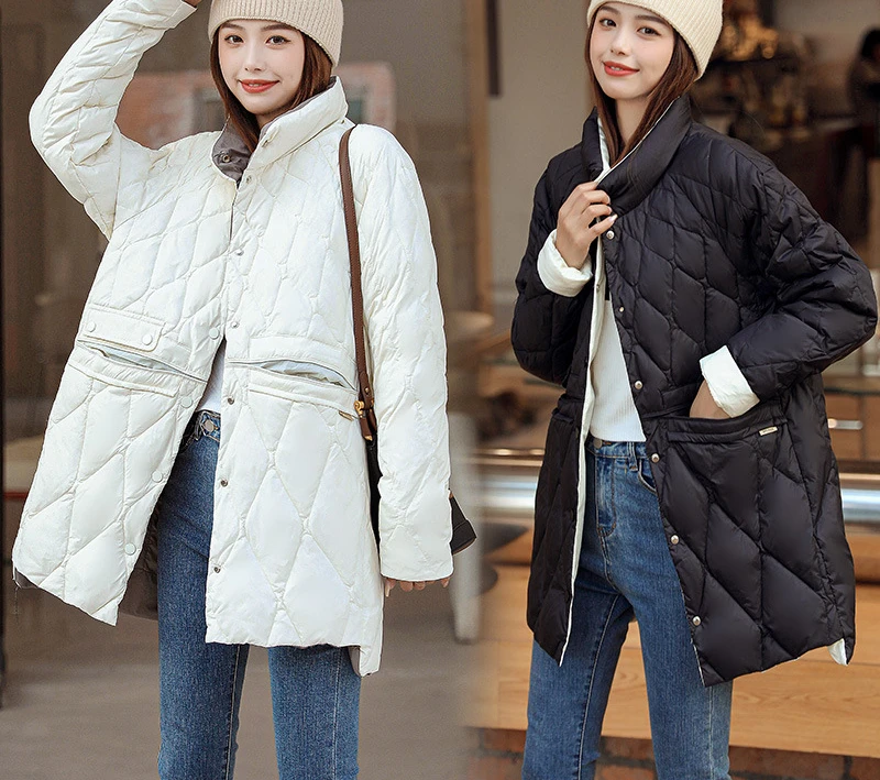 Long Coats for Winter for Women Down Jacket Light Medium Long Standing Collar Slim High Fleece Content Cold-resistant Warm Coat