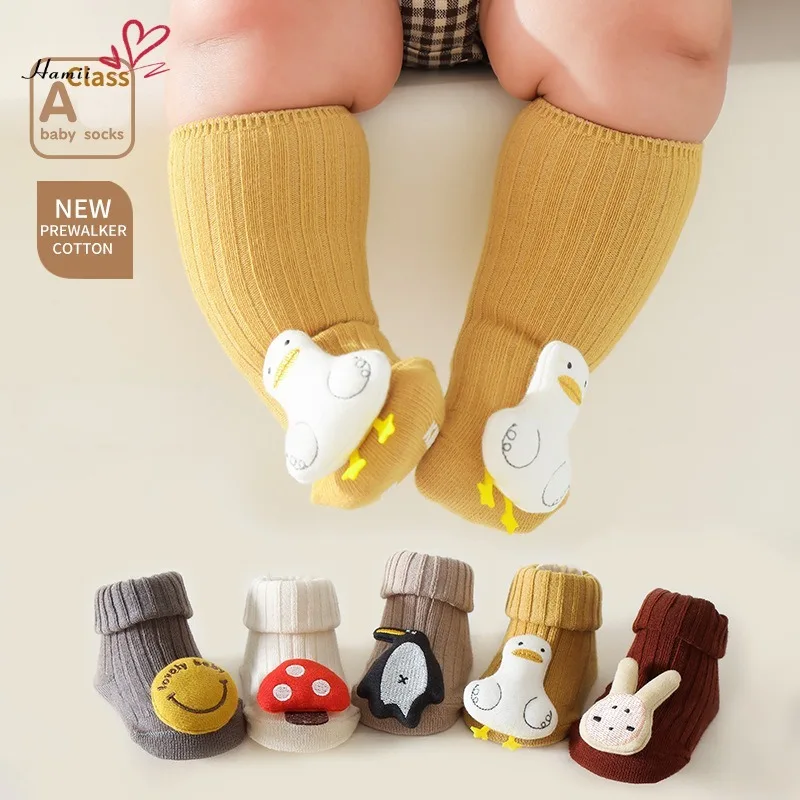 

New Autumn Baby Boy Girl Socks for Kids 0-3 years Cute Cartoon High Knee Newborn Anti Slip Sokken Soft Cotton Infant Floor Socks