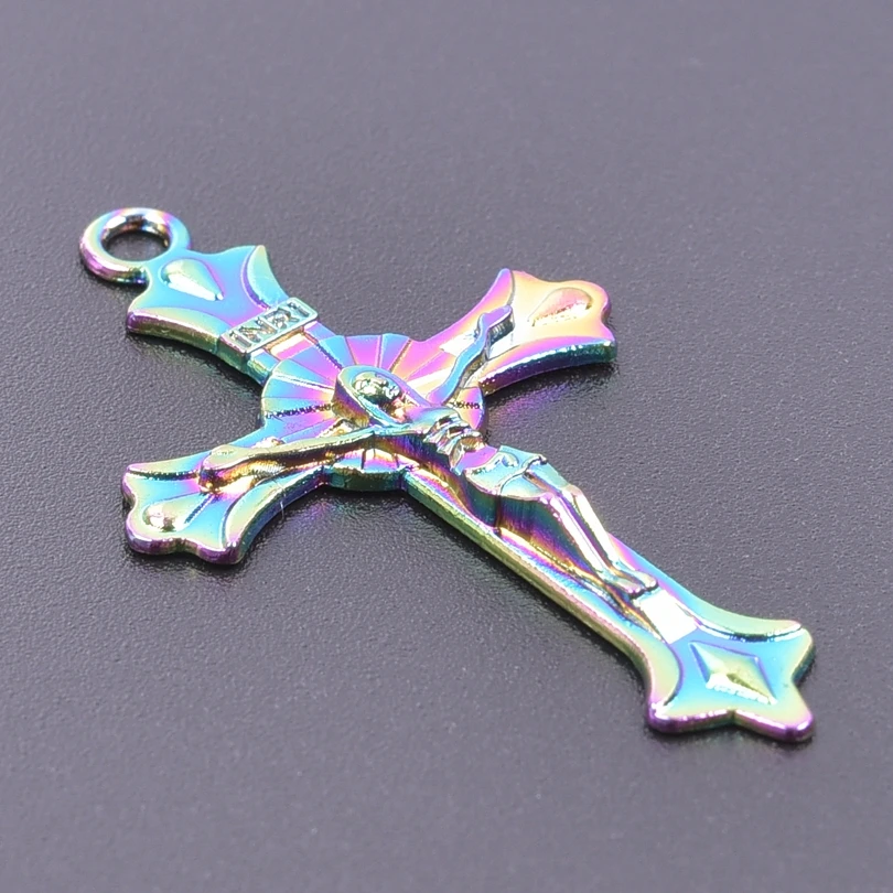 

3pcs/Lot Rainbow Color Personality Cross Religion Christ Charms Metal Crucifix Pendant For Necklace Jewelry Making Supplie