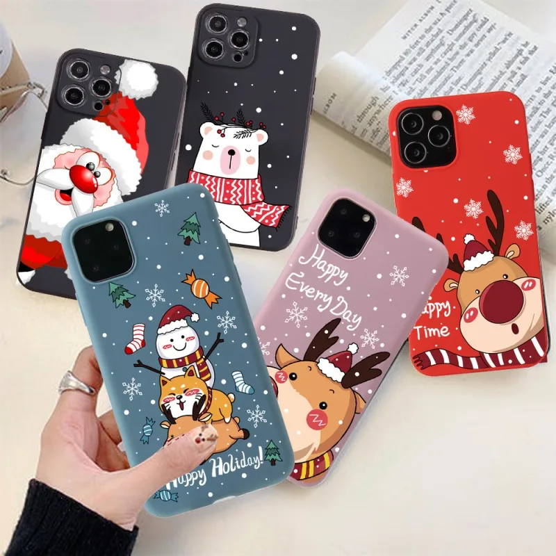 Christmas Cartoon New Year Gift Silicone Phone Case for iPhone 13 12 Pro Max X XR XS Soft TPU Cases for iPhone 11 7 8 Plus Cover