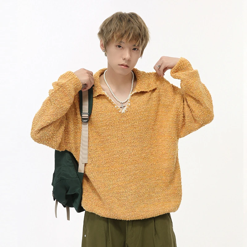 IEFB мужской свитер в корейском стиле вязаный контрастный цвет с v-образным вырезом