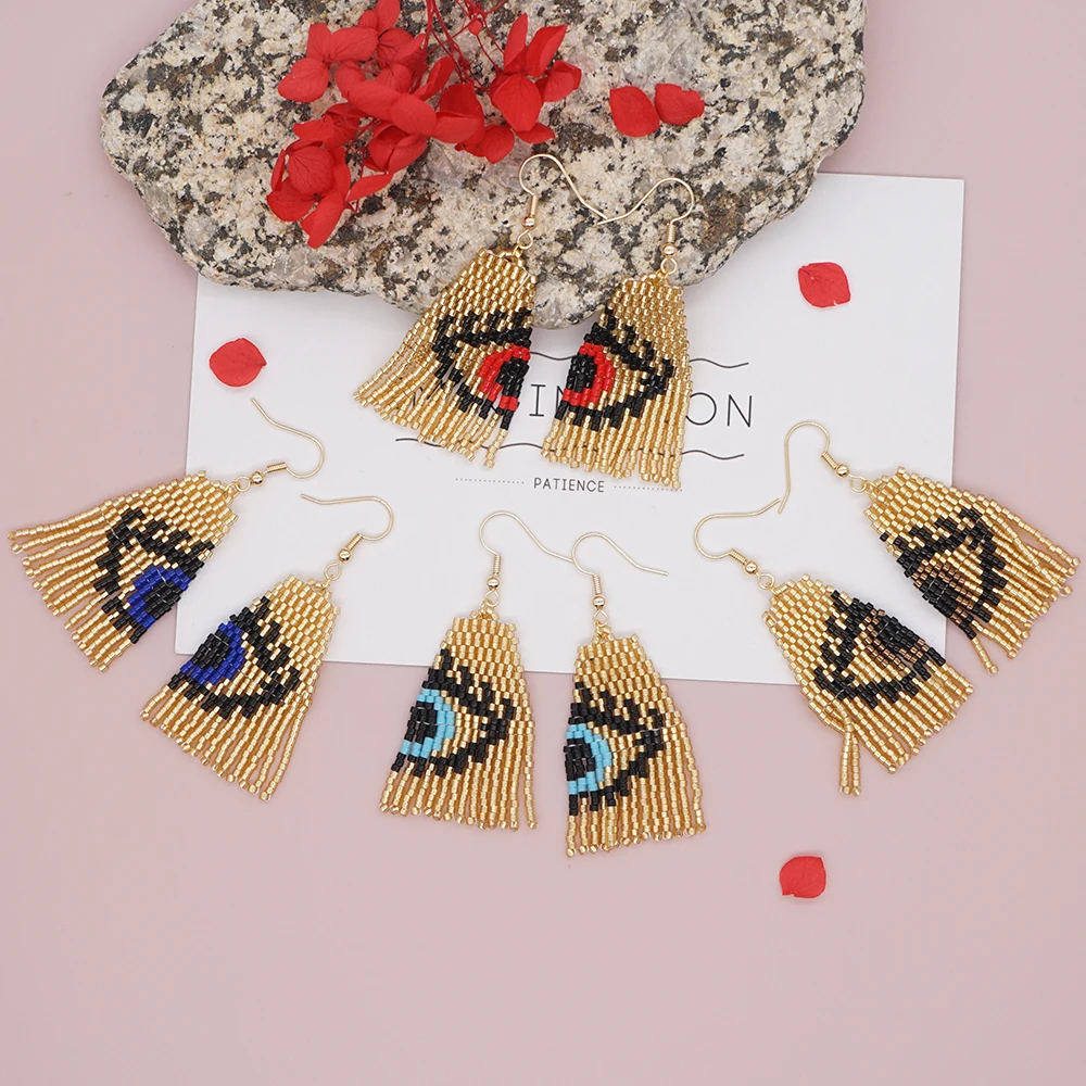 

YASTYT Lucky Evil Eye Earrings Jewelry Fashion Handmade Woven Jewelry Miyuki Beads Ear Rings Fringe Tassel Earring