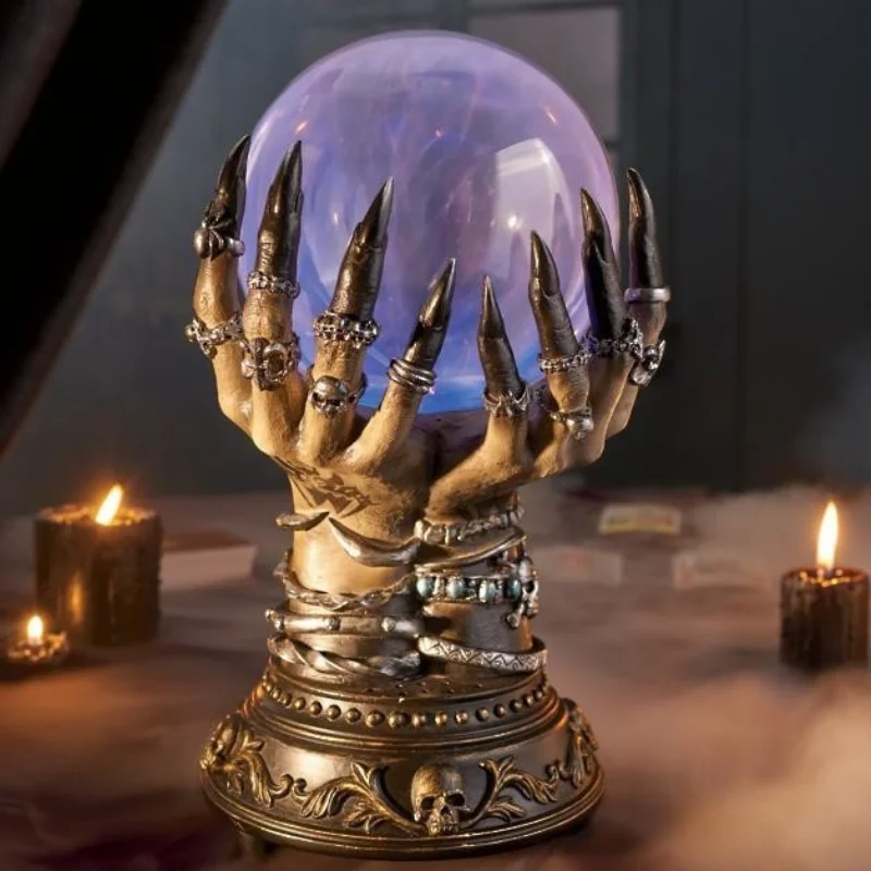 Glowing Deluxe Cellular Crystal Ball Luminous Magic Witch Hand Electrostatic Plasma Light Serve Skull Finger Halloween Decor