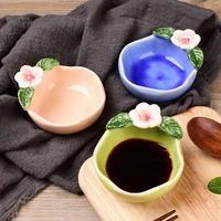 1 pair ceramic saucer dipping plate freehand sketching plum blossom handle kitchen supplies for home dark bluebeige