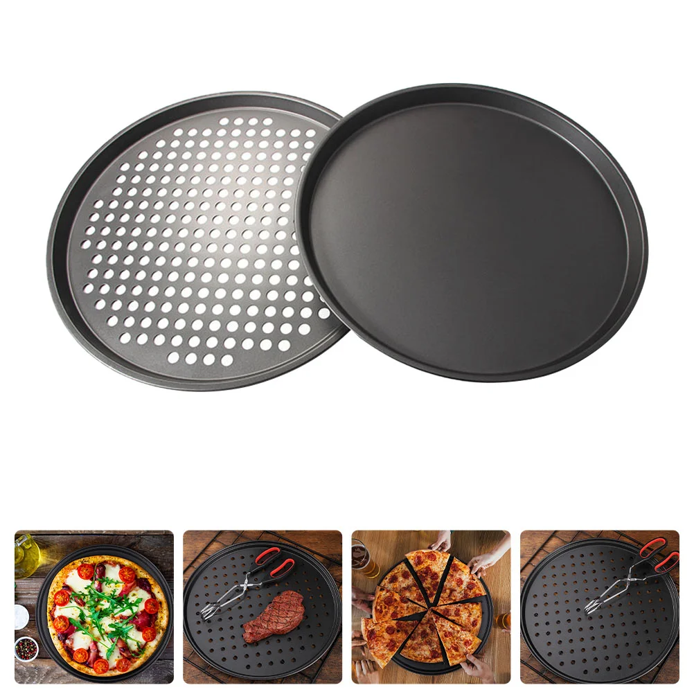 

Pizza Pan Tray Baking Plate Holesround Sheet Crisper Steel Stainless Non Stick Serving Bakeware Metal Oven Outdoor Small Slicer