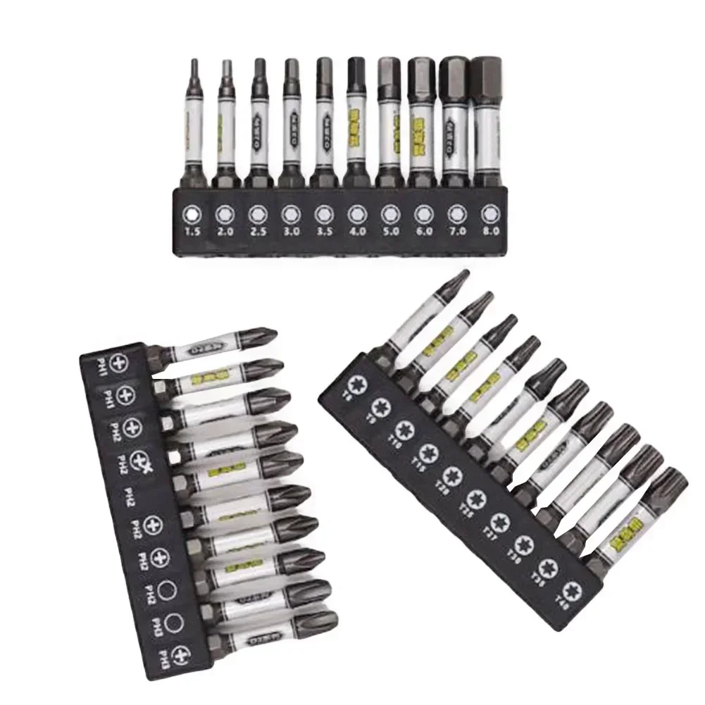10 шт. 50 мм набор магнитных отверток ударный крестообразный шестигранный Torx PH1 PH2 PH3