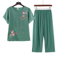 shorts sets women 2 piece sets outfits cotton linen printed short sleeve tops pants suits summer 4xl festival clothing