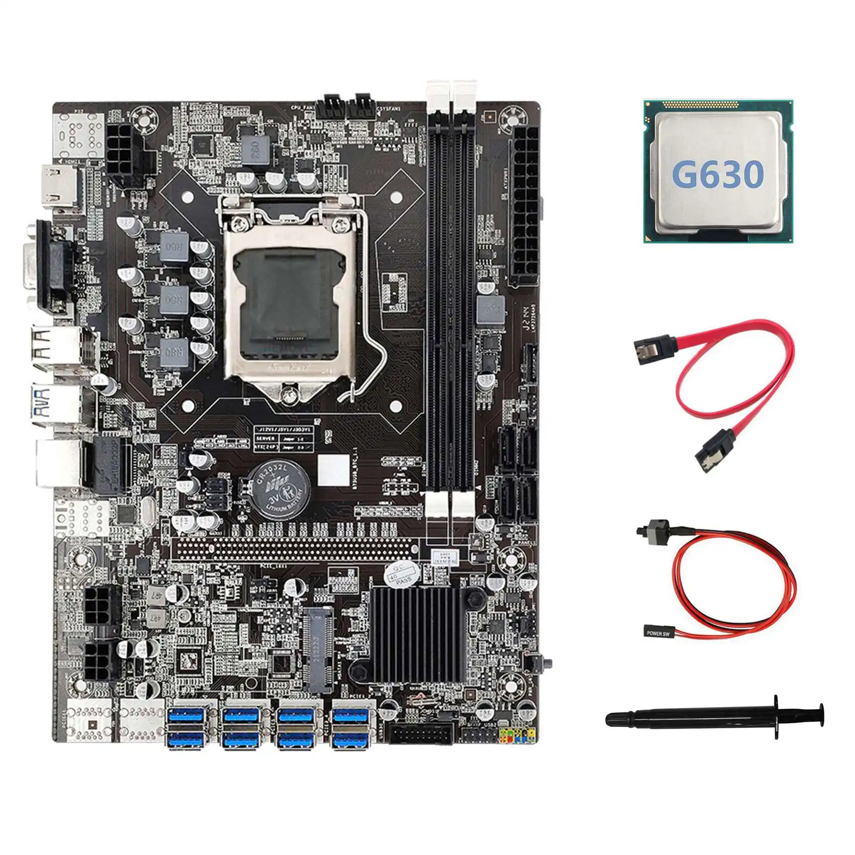 

B75 ETH Mining Motherboard 8XPCIE to USB+G630 CPU+Thermal Grease+SATA Cable+Switch Cable LGA1155 Miner Motherboard
