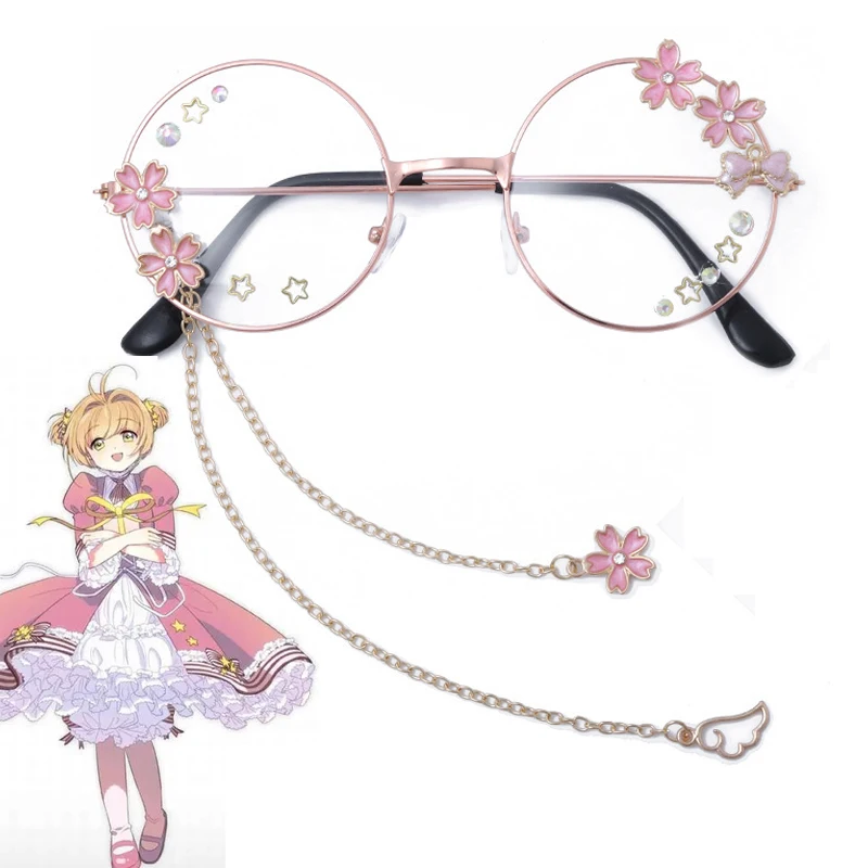 

Anime Cardcaptor Sakura Cosplay Cherry Blossom Wing Pendant Glasses Lolita Hand Made Girl Round Frame Bow Christmas Party