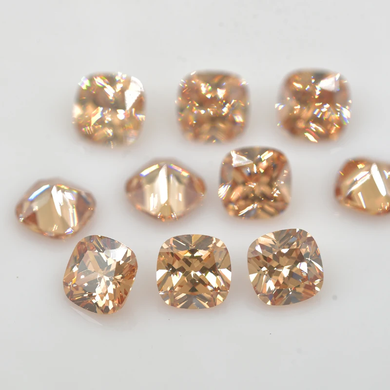 

3x3-15x15mm Champagne Cushion Cut Shape Loose CZ Stone Brilliant 5A Synthetic Gems Cubic Zirconia DIY for Jewelry