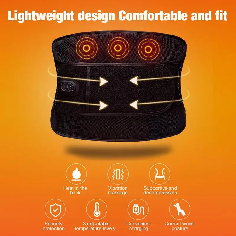 

Portable Heating Waist Belt Cordless Heated Massage Back Wrap With 3 Massage Levels USB Rechargeable Belt For Abdominal Back