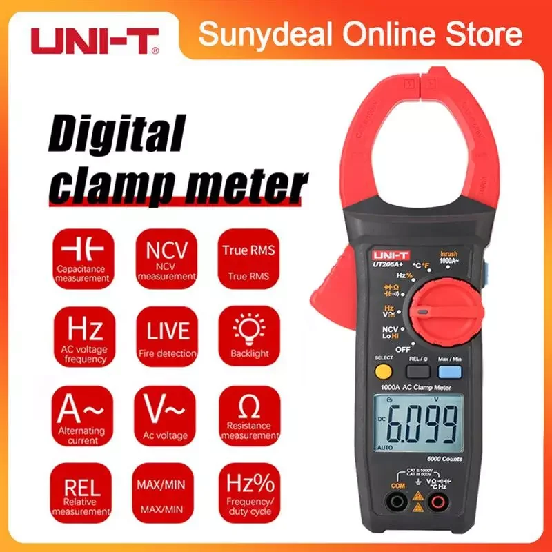 

UNI-T UT205A+ UT206A+ Digital Clamp Meter 1000A DC/AC Current Pliers Ammeter Voltmeter Frequency Meter Capacitor Tester