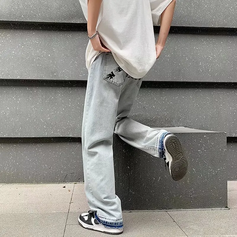 2022 Hosen Herren Letter Print Vintage Men Baggy Jeans Pants Y2K Clothes Distressed Washed Hip Hop Denim Trousers Pantalon Homme