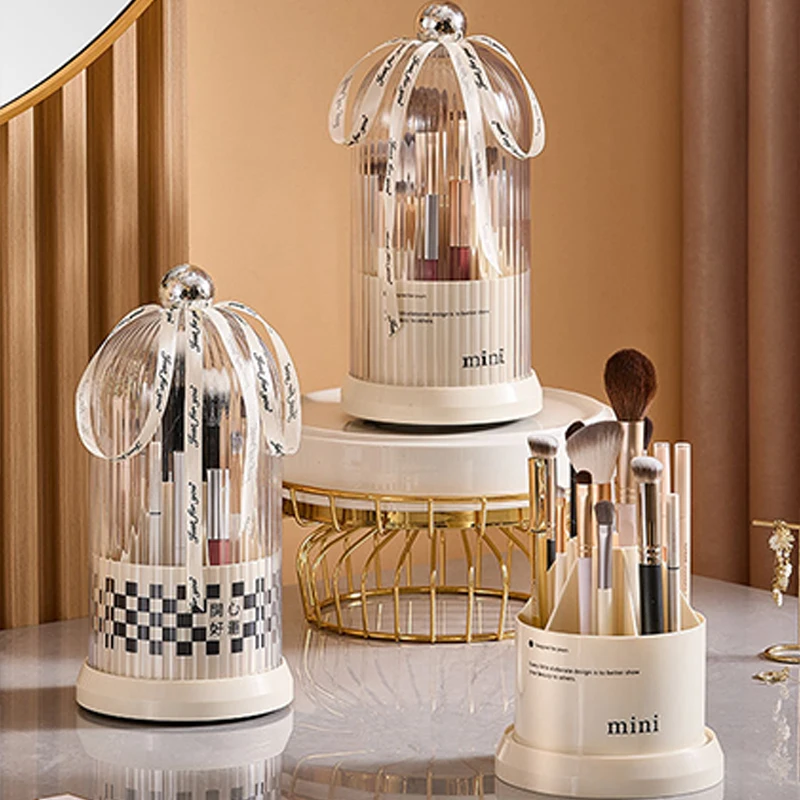 

360 Degree Rotating Makeup Brush Storage Box with Lid Luxury Eye Pencil Holder Portable Desktop Makeup Organizer Make Up Tool
