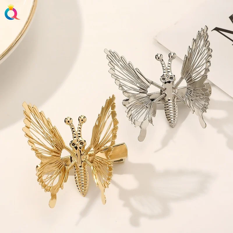 

Korean-style Moving Butterfly Hairpin Super Fairy Three-dimensional Alloy Grab Clip Retro Duckbill Clip Hair Accessories Female