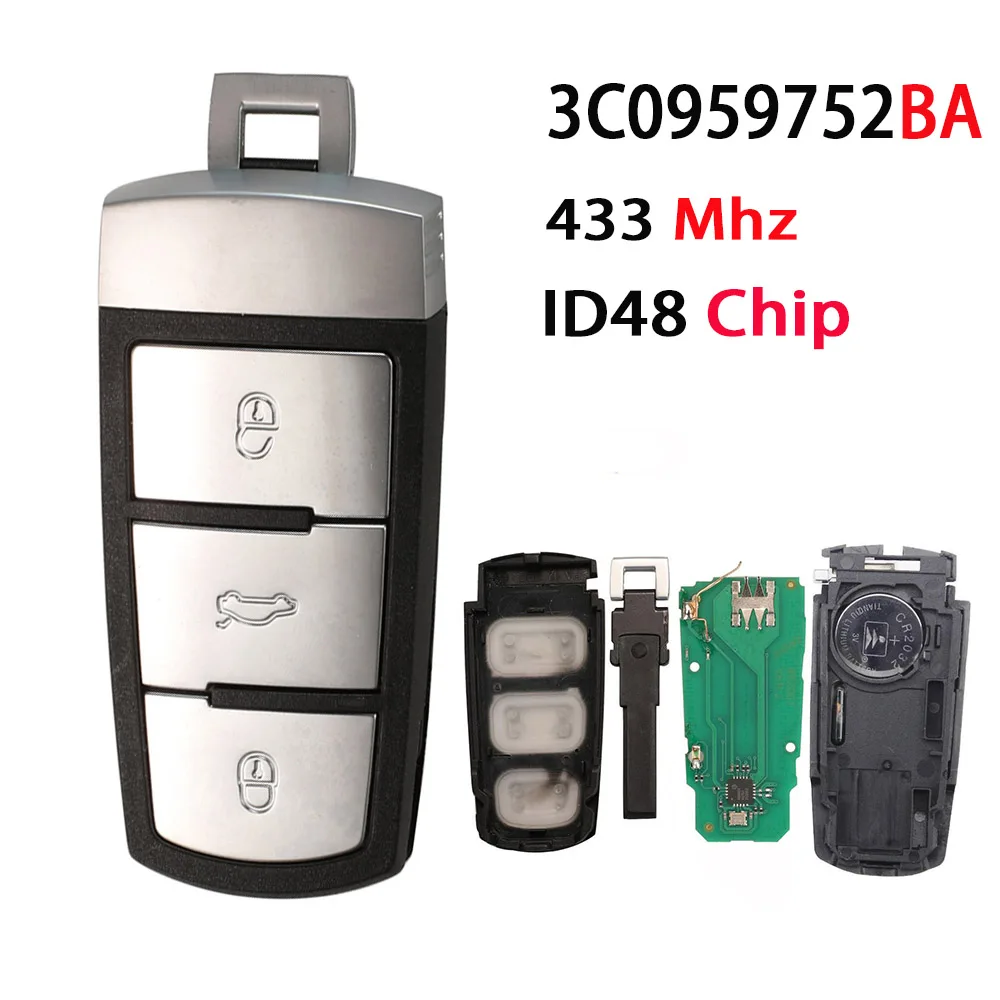 

Car Key 3 Buttons Flip Smart Car Remote Key Fob with ID48 Chip 3C0959752BA 433MHZ ID48 For VW Passat B6 3C B7 Magotan CC