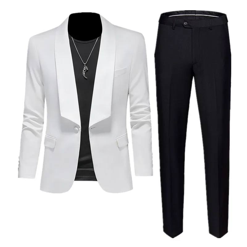 (Куртка + брюки) новый мужской деловой стиль 2 шт. черный/белый модный простой