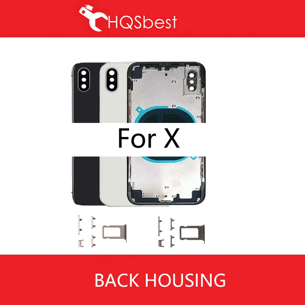 

Back Housing Battery Door Middle Frame Chassis with Side Buttons Sim Tray Adhesive For Iphone X XR