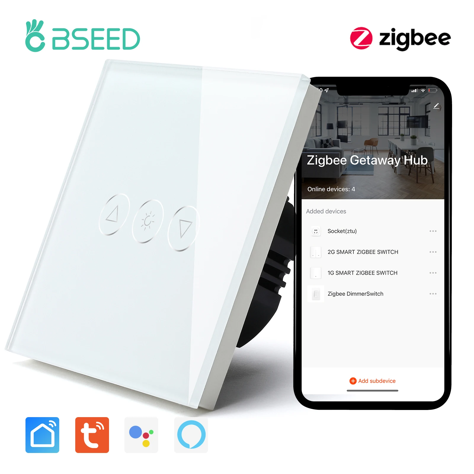 Умный светильник ключатель света BSEED Zigbee настенный переключатель с регулировкой