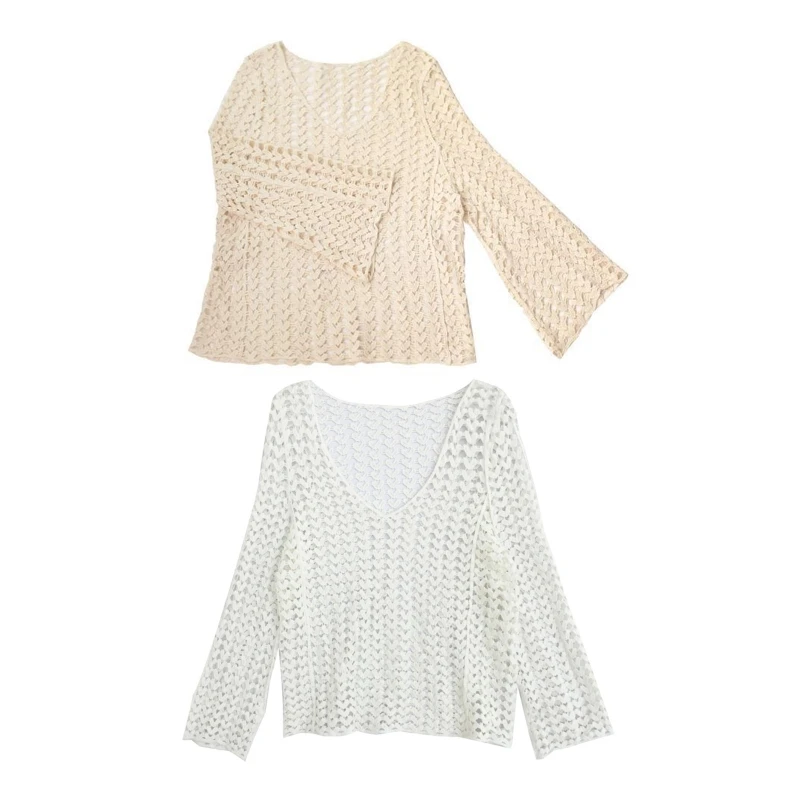 Стильная женская накидка для купания шикарная Пляжная с вырезами вязаная