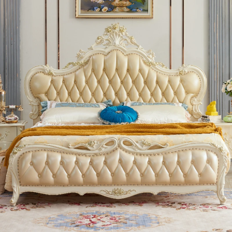 Кожаная двуспальная кровать принцессы King современный роскошный дизайн каркасы